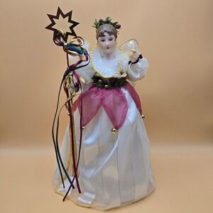 Vintage Midwest Importers Porcelain Angel Tree Topper White Gold Burgundy Star